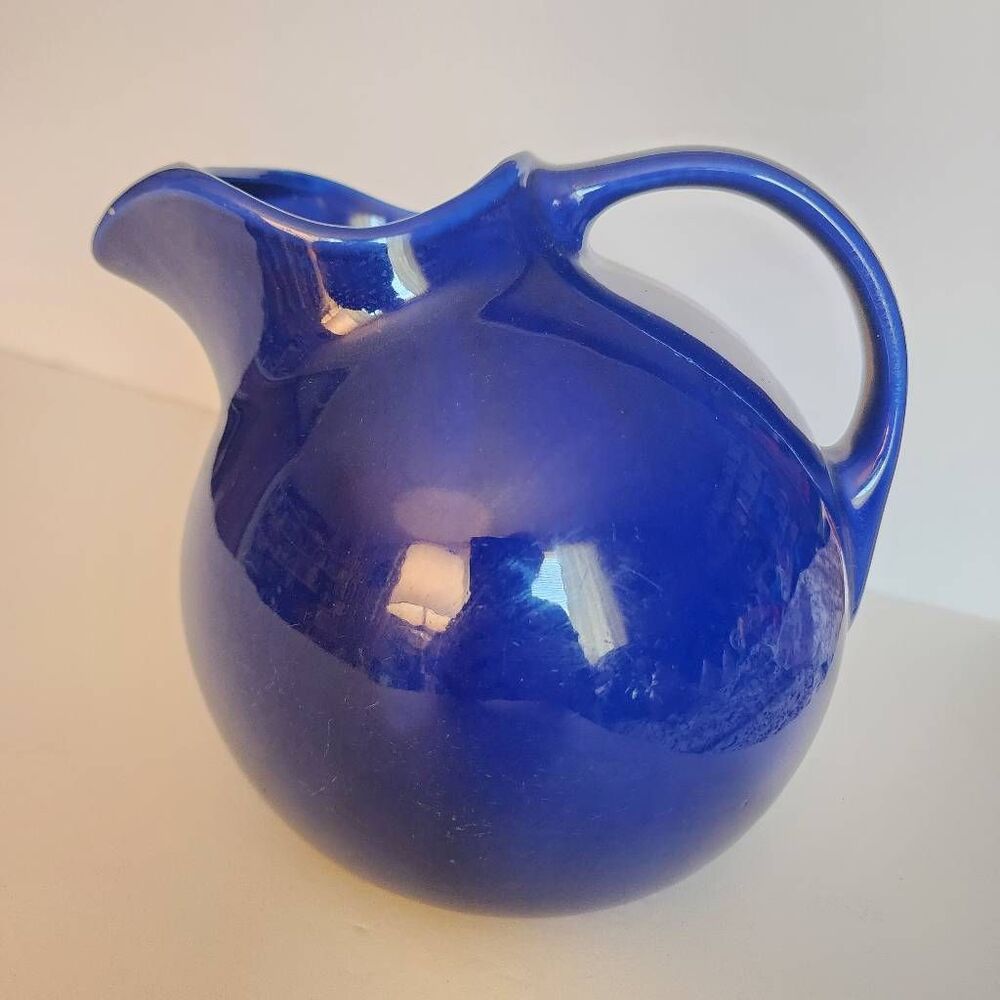 Vintage Cobalt Blue Hall Tilt Ball Ice Lip Pitcher Mid Century Art Deco Style US